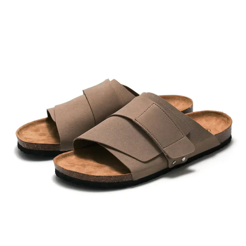 Couple Cork Sandals with Leather Surface
