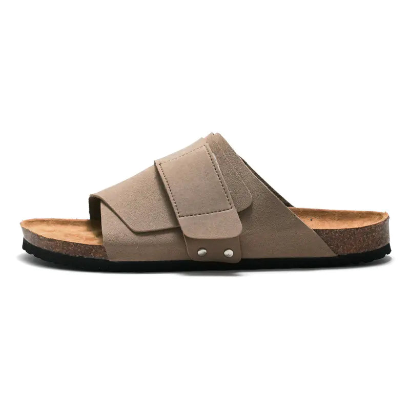 Couple Cork Sandals with Leather Surface
