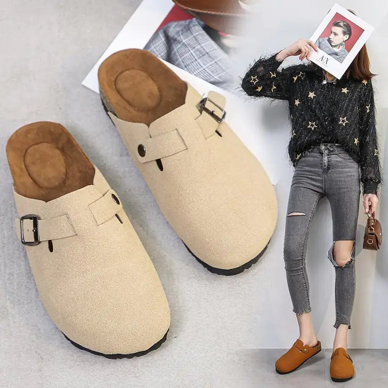 Casual Suede Leather Toe Slippers