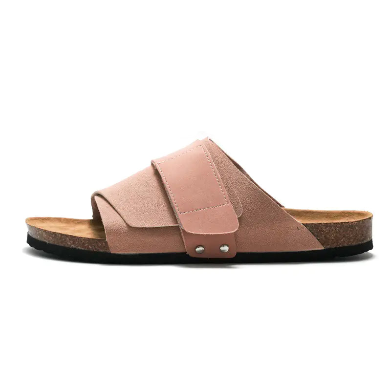 Couple Cork Sandals with Leather Surface