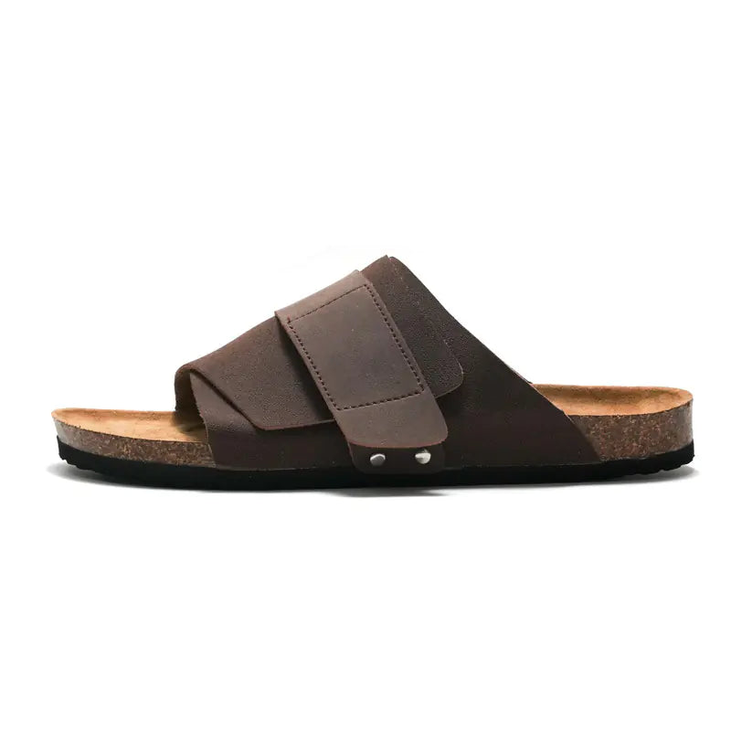 Couple Cork Sandals with Leather Surface
